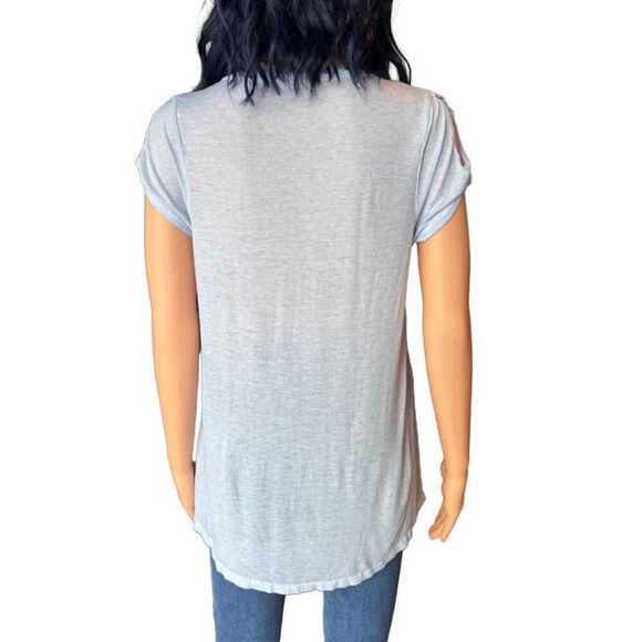 NEW Anthropologie Maronie Light Blue Cold Shoulder Pocket Tee Size Large - Picture 4 of 5